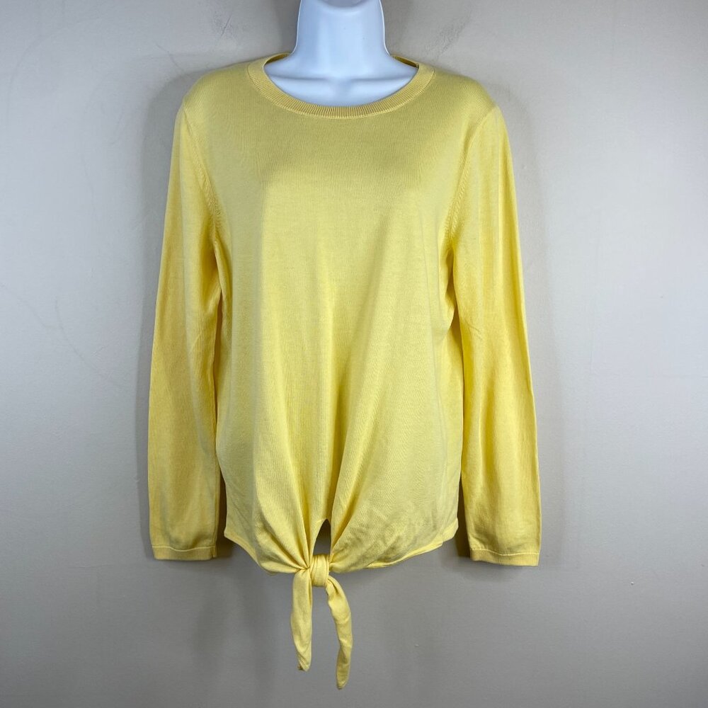 Talbots Womens Pullover Tie Front Sweater Size L Yellow Preppy Everyday Travel